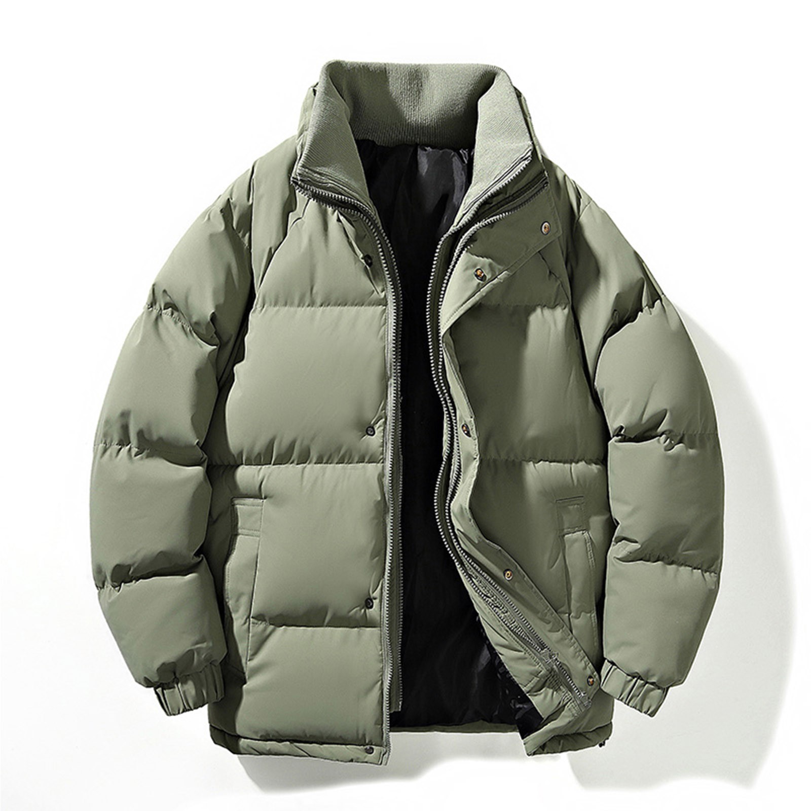 Xysaqa Men's Puffer Jacket Full Zip Stand Collar Winter Bubble Coats Mens \u0026 Teen Boys Warm Thicken Down Jacket Outwear with Pockets Army Green